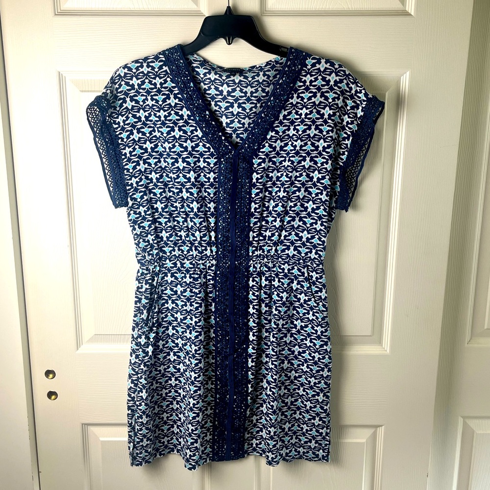 Talbots Navy and White Patterned dress